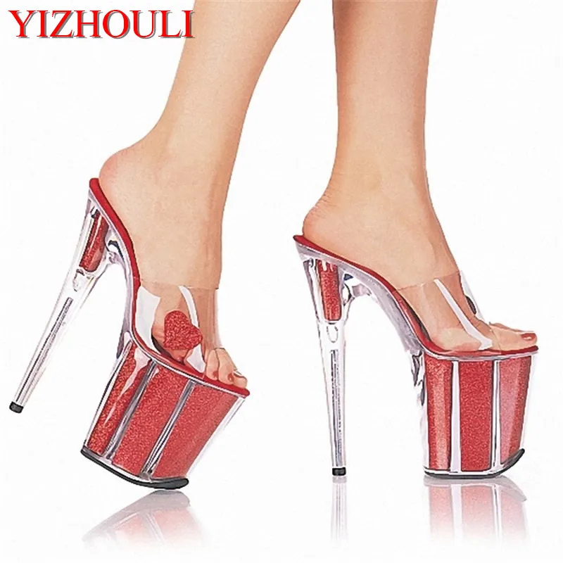 

Fashion Ultrafine 20cm High-Heeled Shoes Crystal Shoes 8 Inch Platform Core Sexy Stripper Shoes Open Toe RED Princess Shoes