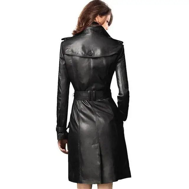 Plus Size Long Sleeve Female Overcoat Double-breasted Long Coat Ladies Windbreaker Women Spring Autumn Pu Leather Trench Coat