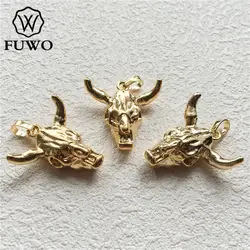 FUWO Wholesale Lovely Small Bull Skull Head Pendant,Golden/Silver Plated Resin Cattle Accessories For Women Jewelry Making PD215