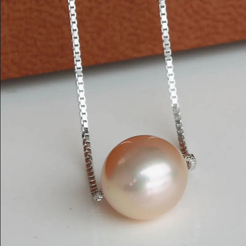 

18 inches 925 Sterling Silver 10-11mm AAA Natural Pink Freshwater Pearl Pendent Chain Necklace