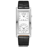 Fashion Minimalist Men Women Watch Creative Double Dial Rectangular Quartz Leather Ladies Bracelet Clock Couple Wristwatches
