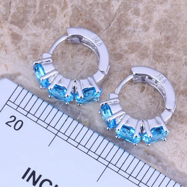 Adorable Swiss Blue Cubic Zirconia Silver Plated Huggie Hoop Earrings S0229