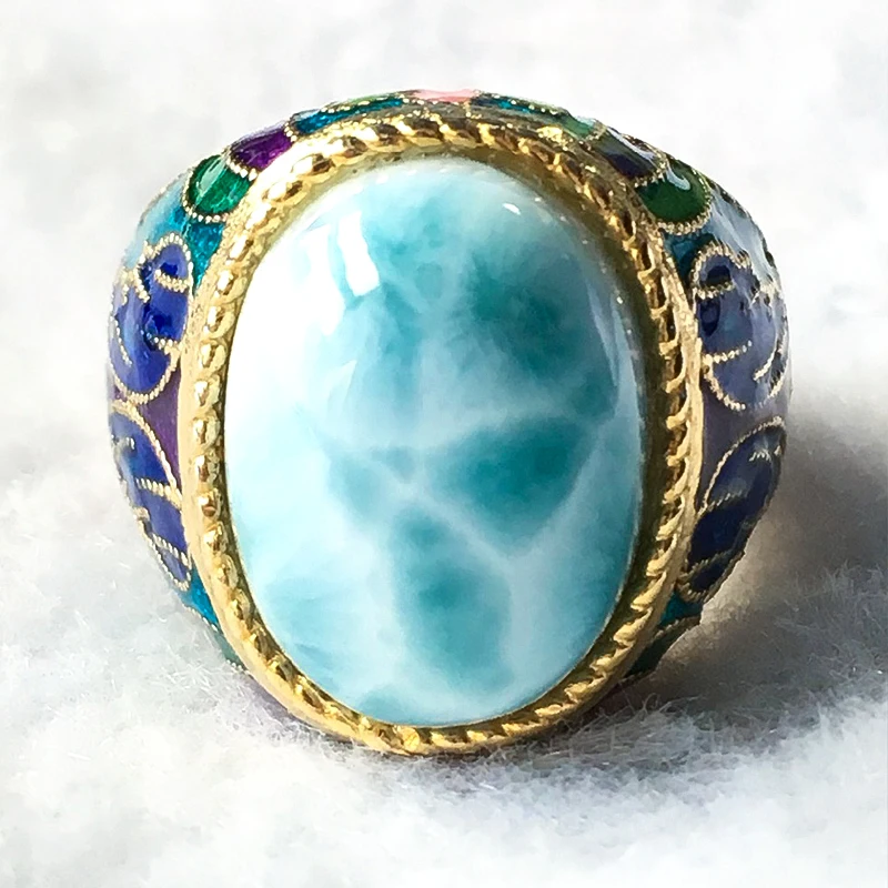 Natuurlijke Larimar Zilveren Ring, Ovale 12Mm * 16Mm, Zeldzame Blue Larimar Steen, mode En Populaire Voor Partijen