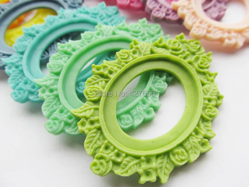 50pcs 16 Colors Oval Flatback Resin Frame Charm Finding,Filigree Flower Border Base Setting Tray, for 30x40mm Cabochon/Cameo,DIY