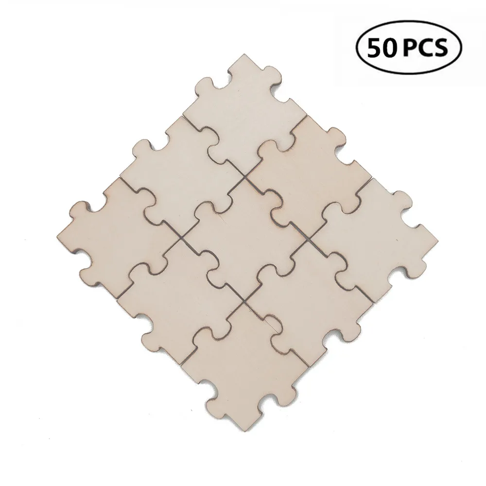 50 sztuk 40mm 1,57 cala drewniane puste puzzle, kawałki drewna wycięcia niepomalowane dla ręcznie robionych rustykalnych puzzli z książkami dla