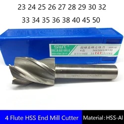 Four 4 Flute HSS End Mill Cutter CNC Bit Milling Cutter 23 24 25 26 27 28 29 30 32 33 34 35 36 38 40 45 50