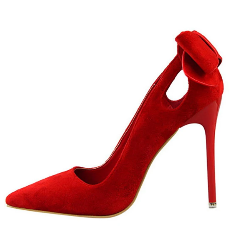 Sexy Cut-Outs Back Bowtie Women Pumps Red Black Pink Pointed Toe Shoes High Heels Women Wedding Party Shoes Ladies Stiletto 2022