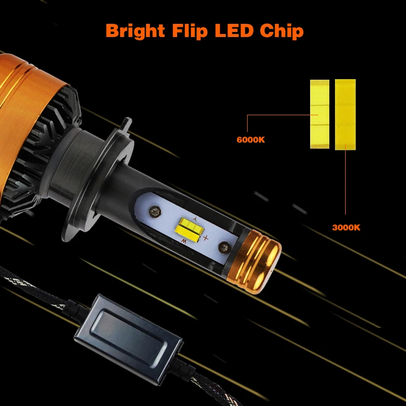 PAMPSEE Car Tricolor 3Color LED Headlight Z5 H1 H4 H7 H11 HB4 50W 5800LM 3000K 4300K 6000K Yellow White Dual Two Color LED Bulbs