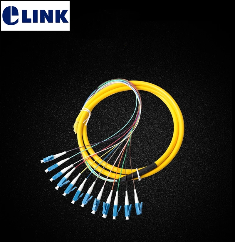 12core fiber pigtails 1.5mtr LC/UPC bundle type SingleMode ftth 12 colored optical fibre pigtail A class ferrule factory ELINK