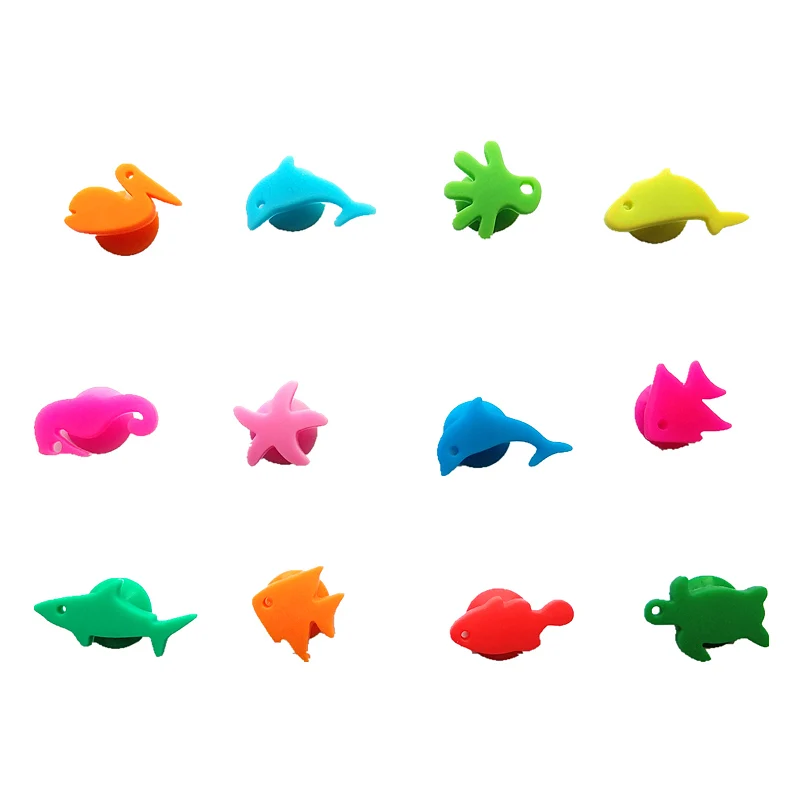 12pcs Suction Cup Silicone Sea Fishes Animals wine charms glass markers