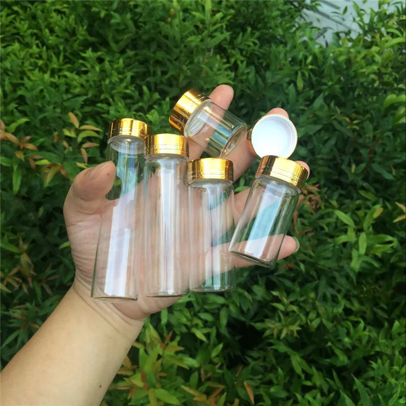 Jars Containers Glass Bottles Aluminium Gold Screw Cap Empty Glass Bottles 15ml 25ml 40ml 50ml 60ml 50pcs