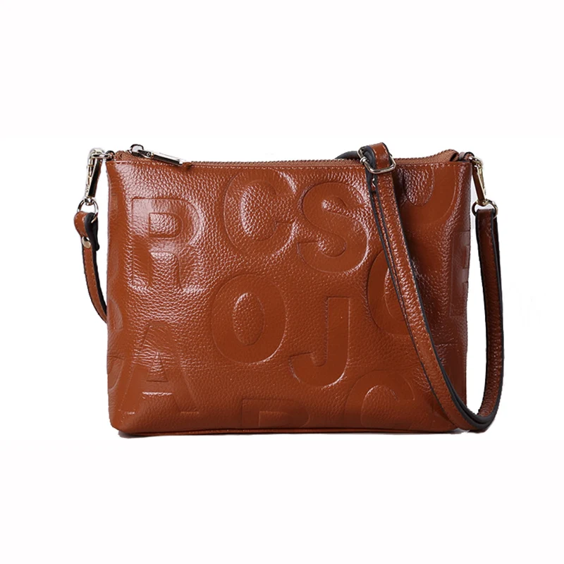 Letters Pattern, Leather Guarantee, Women Genuine Leather Messenger Bag, Female 100% Natural Cowhide Cross body Bag, A160