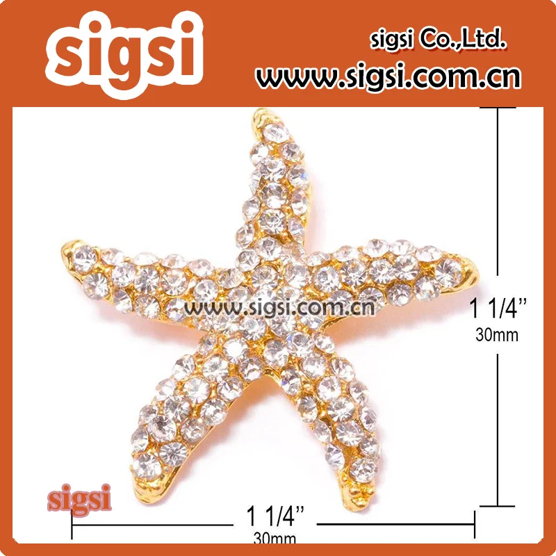 100pcs wholesale custom 30mm gold rhinestone sparkly starfish brooch pin