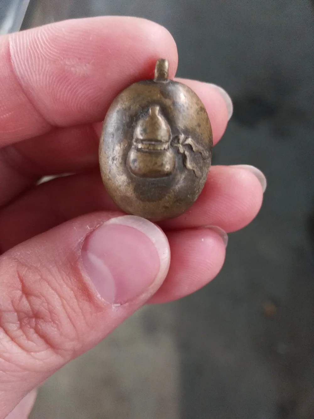 Chinese bronze brass Fengshui Maitreya and calabash.buddha statue amulet necklace pendant metal handicraft