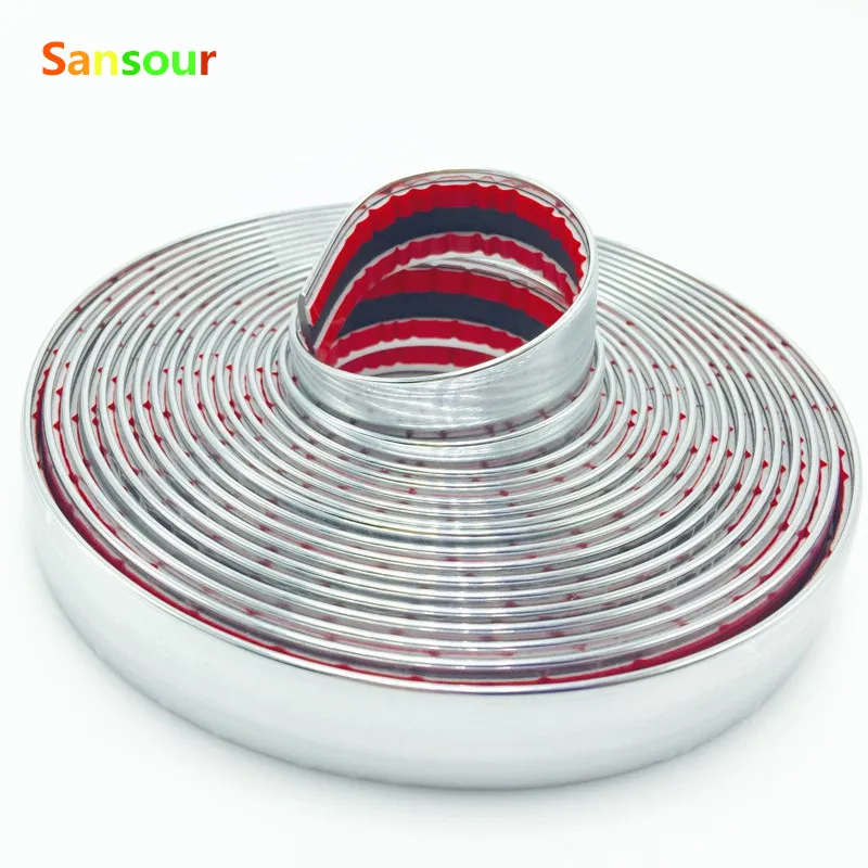 サンサウル-車のサイドトリムモールディング用のクロームシルバーストリップ,25mm x 5m, Uスタイル,車の窓の装飾アクセサリー