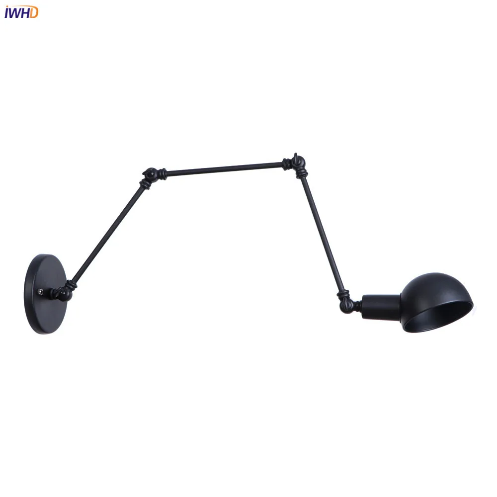 IWHD Industrial Decor Black LED Wall Light Fixture Corridor Bedroom Stair Arm Vintage Wall Lamp Sconce Edison Aplique Luz Pared