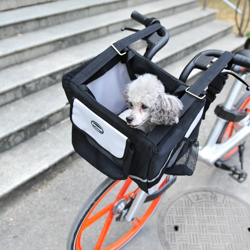 Luxury Durable Pet Bicycle Basket Carrier Bicycle Dog Leash Car Foldable Transport Bag Carrying Travel Seat For Puppy Cat Animal