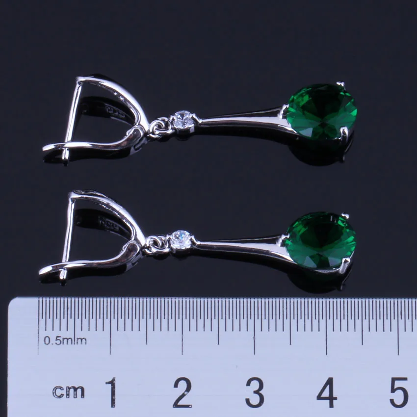 Majestic Round Green Cubic Zirconia White CZ Silver Plated Drop Dangle Earrings V0357