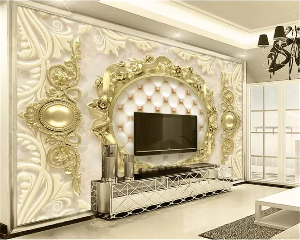 

Custom photo wallpaper mural 3d luxury gold European pattern soft package TV background wall 3d wallpaper tapeta