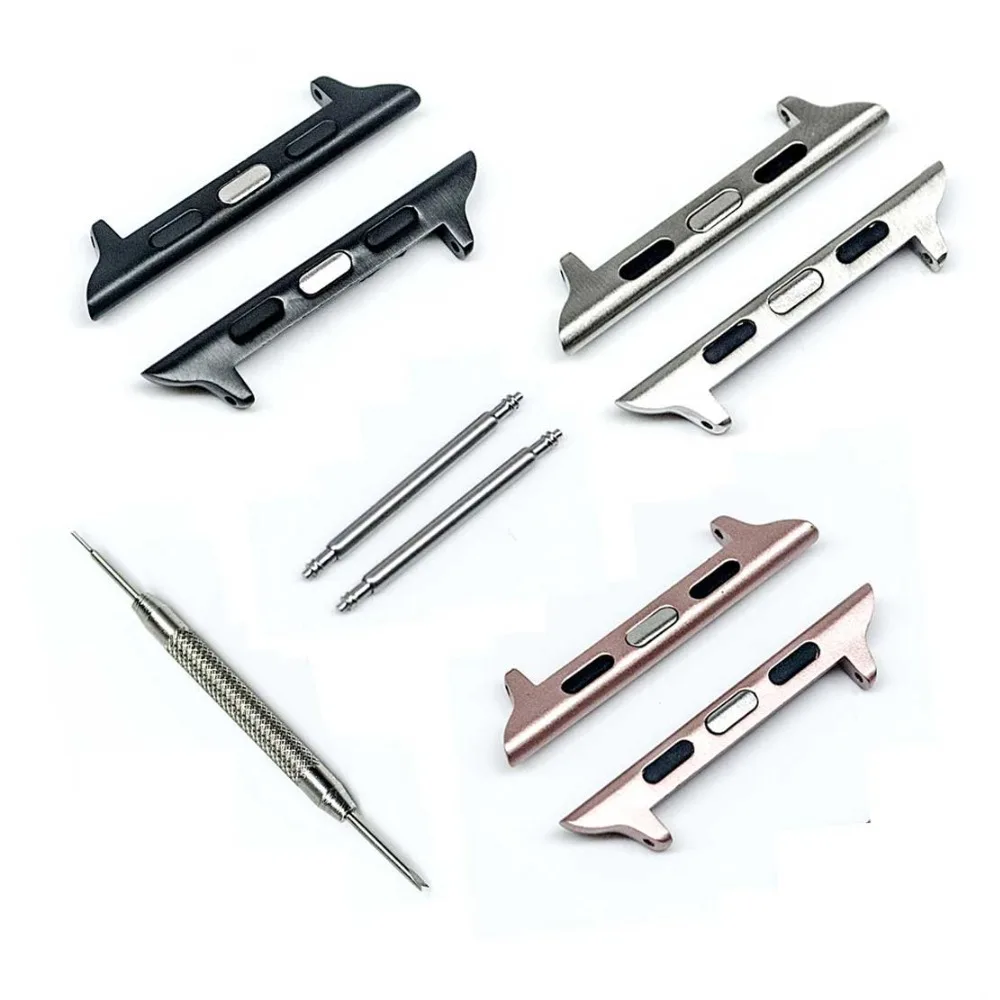 

1 Pair 38mm 42mm Black/Gold/Silver/Rose Gold Seamless Stainless Steel Connector Clasp Watch Strap Buckle for Apple Watch Adapter