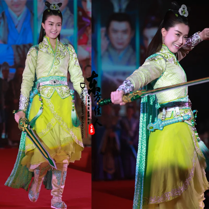 Zhou Qing Yun Green Embroidery SwordLady Costume 2015 New TV Play Shu Shan Zhan Ji Actress Same Design Costume for Women