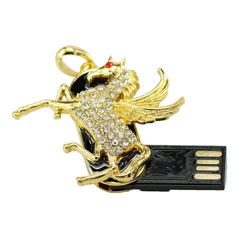 Baru Kristal Logam Indah Unicorn Model Usb 2.0 Pen Drive 8GB 16GB 32GB Berlian Kuda Kalung Usb Flash Drive Memori Flash Stick