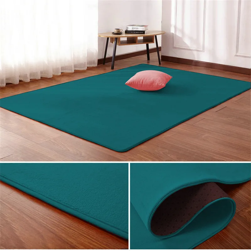 Solid color thick coral fleece carpet living room coffee table blanket bedroom bedside rectangular window rug Tatami yoga mat