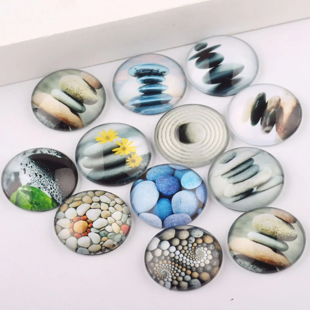 reidgaller Mixed Zen Stone Photo Round Glass Cabochon 10mm 12mm 14mm 18mm 20mm 25mm DIY Jewelry Pendants Making