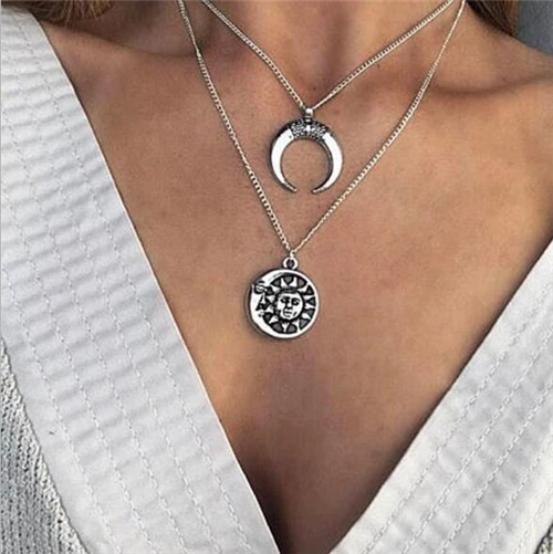 Vintage Punk Multi Layer Mond Sterne Herzen Streifen Simulierte Perle Halsketten Anhänger für Frauen Böhmischen Zubehör Geschenk – Detail 20