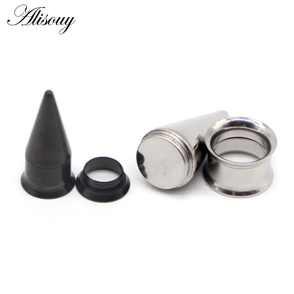 Alisouy 2PCS Stainless Steel Ear Plug Taper Tunnel Gauges Set, 2 in 1 Ear Expander Stretching Screw Kit Piercing Body Jewelry