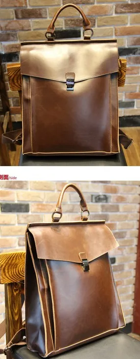 japanese Genuine leather preppy style backpack The original design Retro