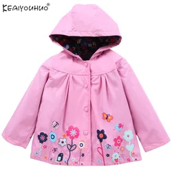 Toddler Girls Boys Flower Print Raincoat Kids Clothing Windproof Outerwear Children Long Sleeve Jackets For Casual Wear Clothes