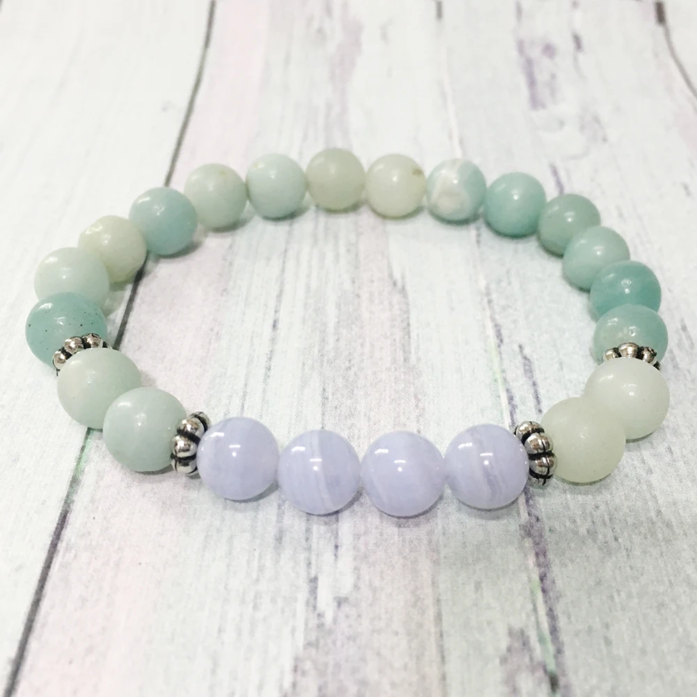 MG0346 Trendy AA Grand Blue Amazonite Bracelet Natural Blue Lace Agate Wrist Mala Beaded Bracelet Best Birthday Gift For Her