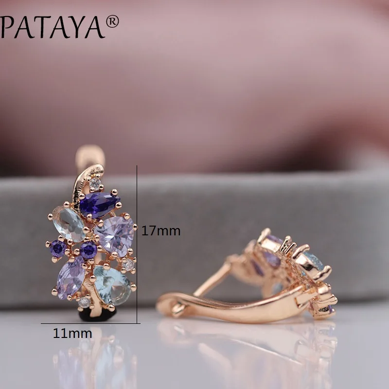 PATAYA Multi-Colored Natural Cubic Zirconia Long Earrings 585 Rose Gold Color Exclusive Design Jewelry Women Luxury Earrings