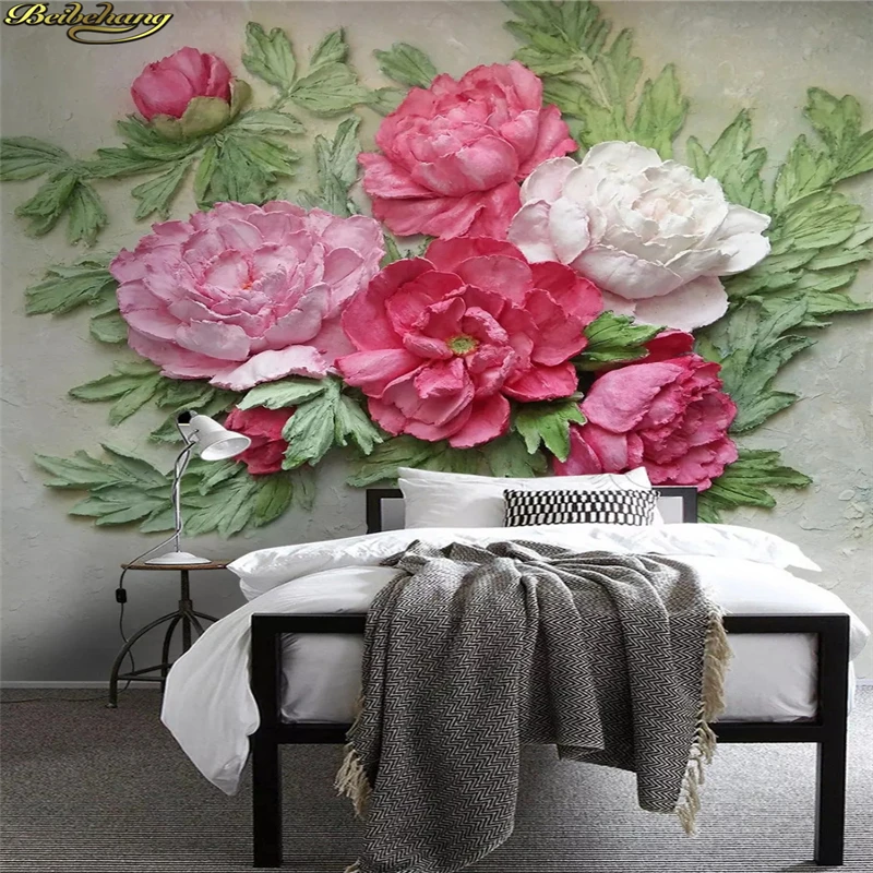 

beibehang Custom wallpaper mural European 3D embossed peony flower wall decorative painting papel de parede 3d wallpaper