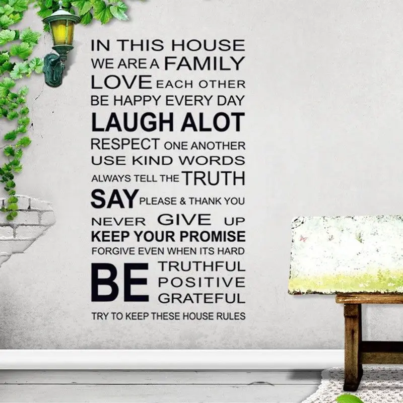 

Family In This House Rules Wall Sticker Quotes Decal Art Mural Removable Home Decor Sticker Living Room Wall Ornament D205