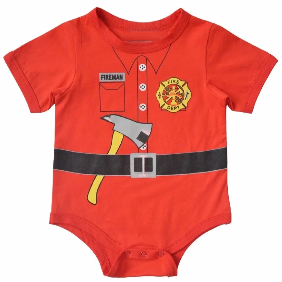 Fashion Baby Boys Clothing Bodysuits Baby Girl Bodysuit Short Fire Rescue Fireman Costumes Top Quality baby summer jumpsuit