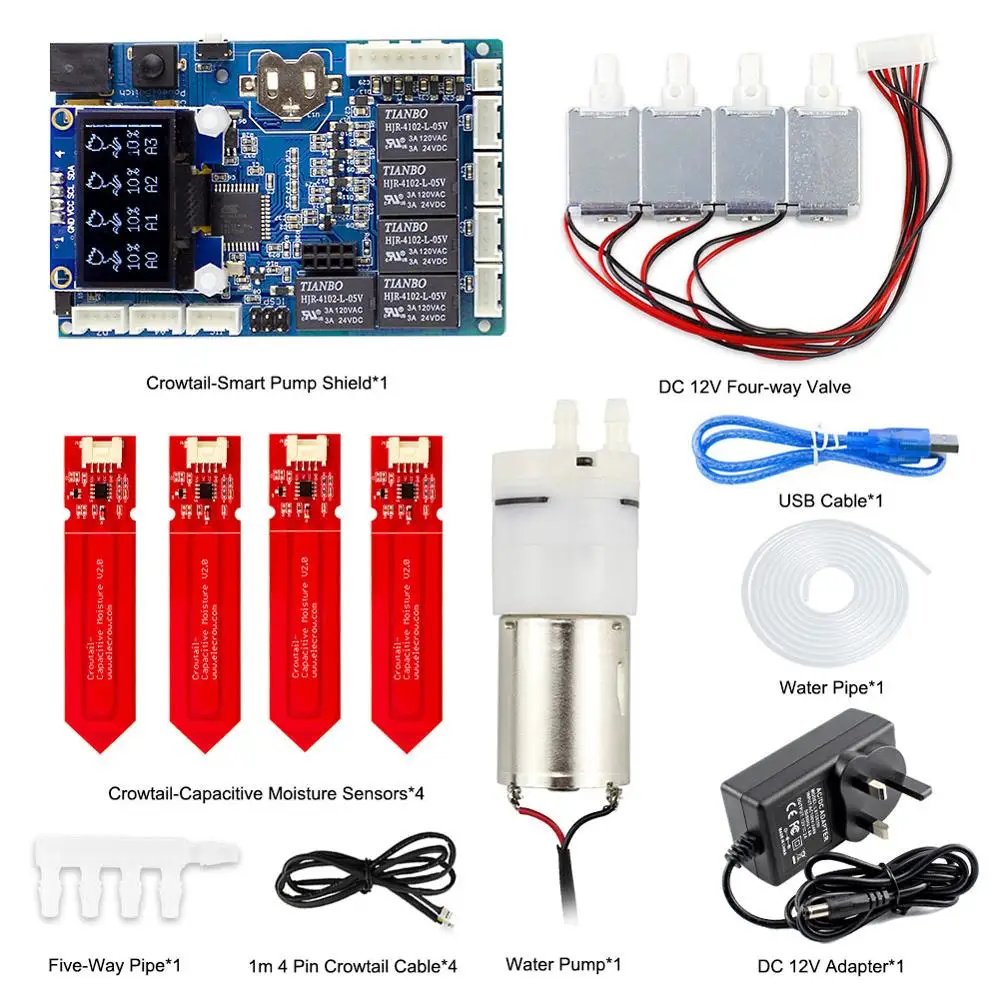 Elecrow-Kit de riego automático para plantas, Sensor de humedad del suelo para Arduino, bricolaje, jardinería, autorriego, Kit de enfriamiento de