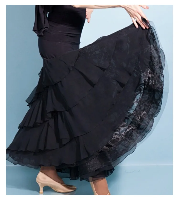 ballroom dance modern dance three layers of irregular lotus leaf lace lining big swing practice dance skirt S16013 custom