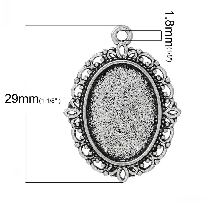 DoreenBeads Charm Pendants Oval silver color Cabochon Setting(Fit 18mm x 13mm)Nickel Free 29mm x 22mm(1 1/8