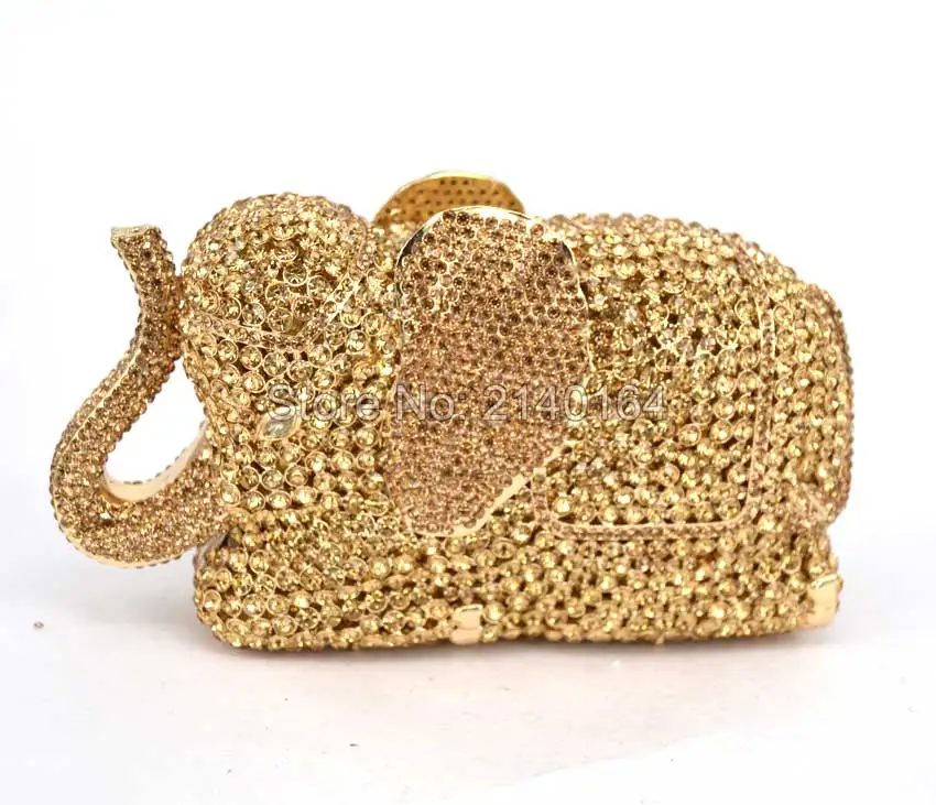 

Candy Fashion rhinestone elephant clutch bags golden Animal evening crystal stone bags Women Party Handbag day Clutches 88600-B