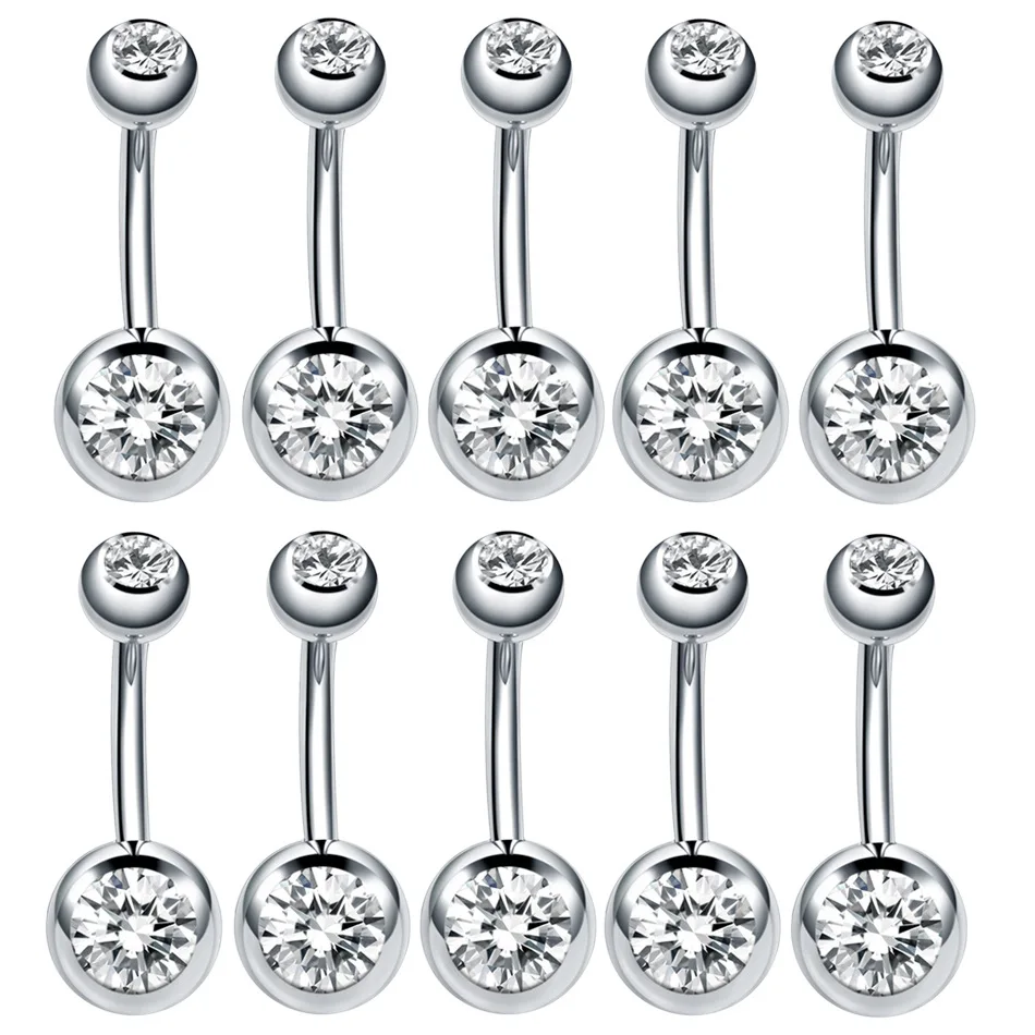 10 pcs/lot Piercing Navel Surgical Steel Single Crystal Rhinestone Belly Button Rings Navel Piercing Ombligo 5/8mm Ball Nombril