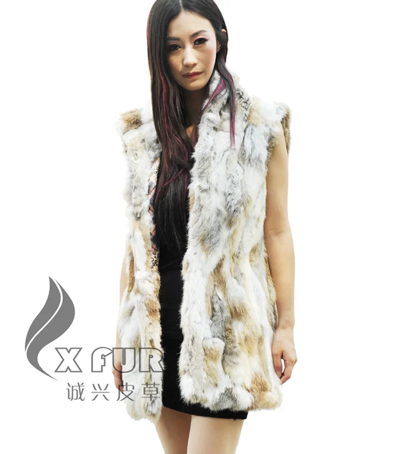 CX-G-B-102 New Arrival Woman Elegant Rabbit Fur Hooded Vest Winter Warm Thicken Long Fur Waistcoat