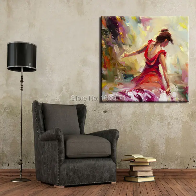 Professional Artist Hand-painted High Quality Abstract Dancer Lady Dancing Oil Painting Beautiful Spanish Dancer Canvas Painting