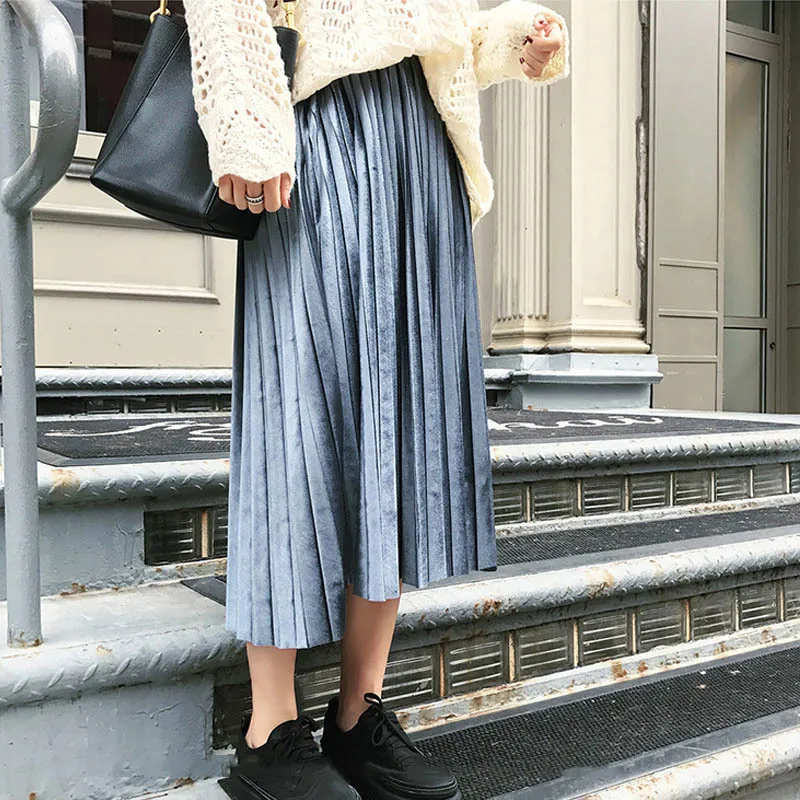 

New Spring And Summer High Waisted Skinny Female Velvet Skirt Pleated Skirts Pleated Skirt Free Shipping faldas mujer moda 2019