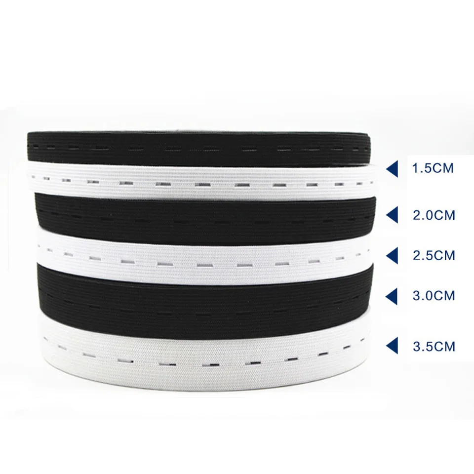 DIY Sewing Accessories 15mm 20mm 25mm Button Hole Elastic Band White Black Buttonhole Pants Waist Adjustable 5Meters/10Meters