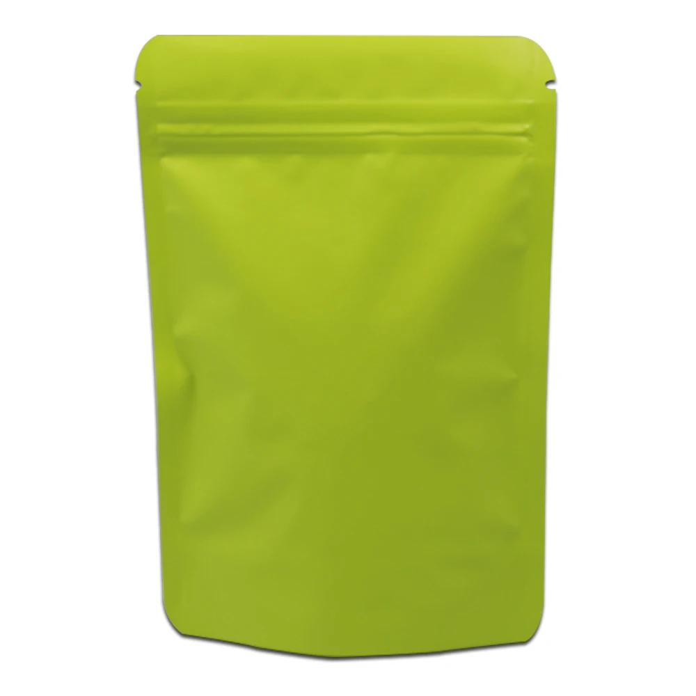 

100Pcs/ Lot 10*15cm Doypack Matte Green Heat Seal Pure Aluminum Foil Valve Pack Pouch Snack Storage Mylar Stand Up Zip Lock Bags