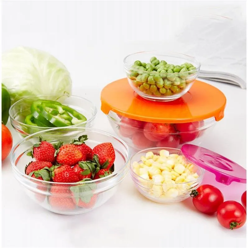 5pcs Glass Mixing Bowl Glass Bowl Set Retain Freshness Bowl with PP cover each