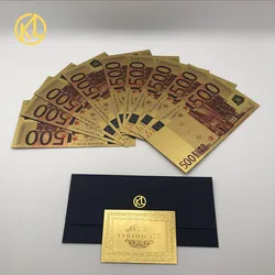 Billets de banque européens colorés, 10 pièces/lot, faux billets de 500 euros en feuille d'or 24K pour cadeaux