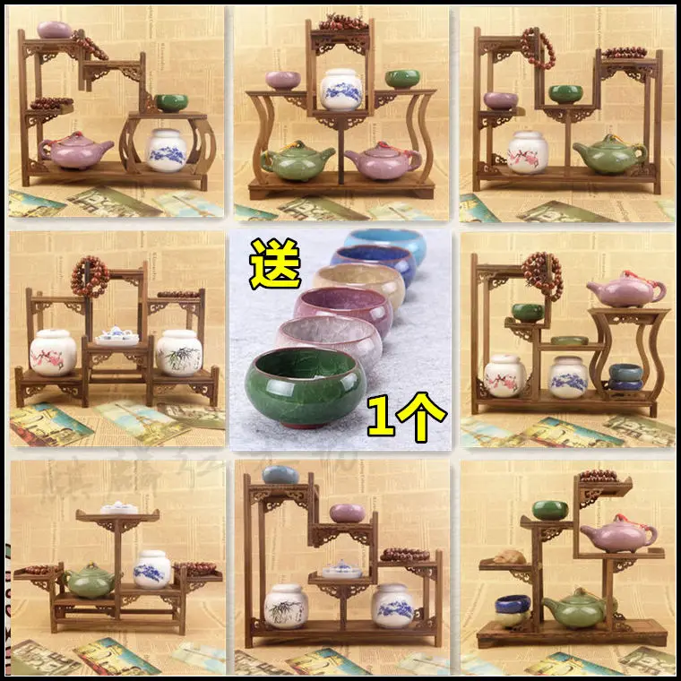 

Direct selling chicken wings wood shelf shelf rack a shelf small teapot teapot seat curio Curio Cabinet